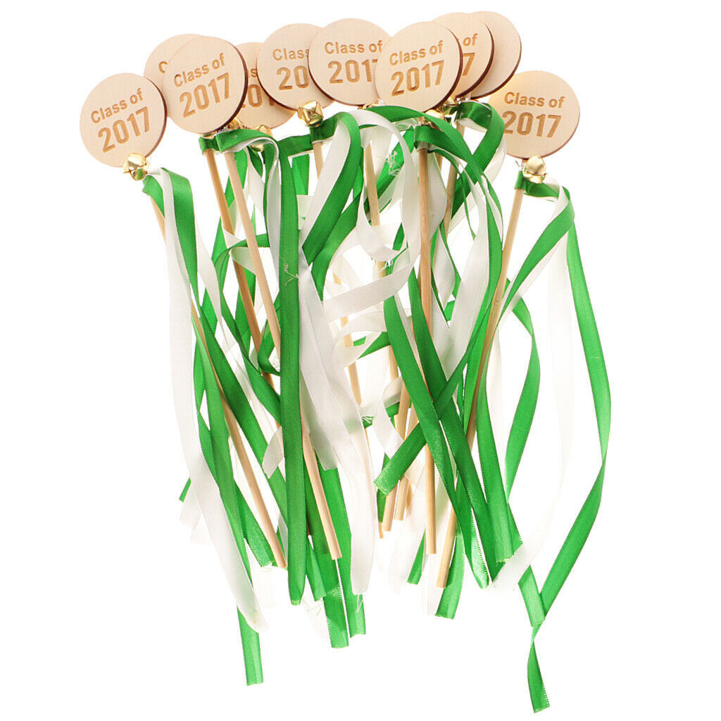 10 Pieces Class of 2017 Wooden Ribbon Wand with Bell for Graduation Party