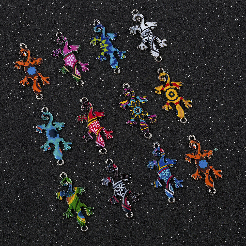 Wholesale 10PC Mixed Color Gecko Connectors Charm DIY Necklace Jewelry Making HS