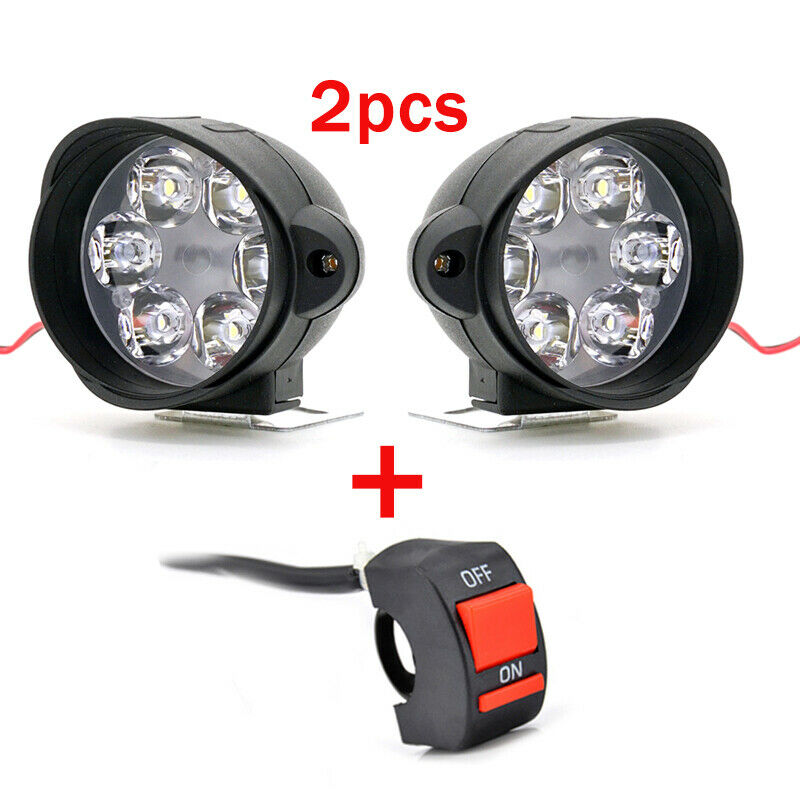 2Pcs 30W 3000LM 6000K 12 LED White Motorcycle Scooter Headlight Fog Light+Switch