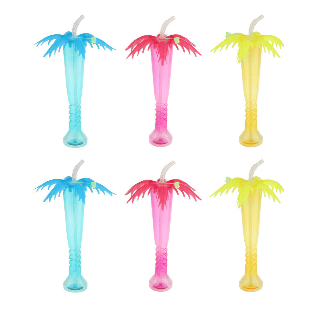 Set Of 6 Beverage Tea Straw Cup Tropical Hawaiian Kids Birthday Party Decor