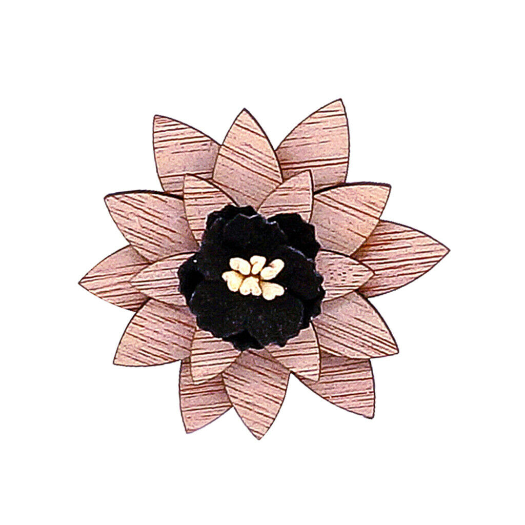 Wooden Flower Corsage Boutonniere Suit Lapel Brooch Groom Wedding Black