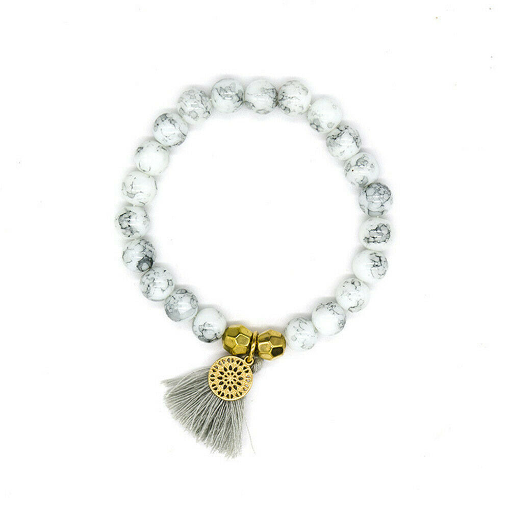 4PCS Trendy Marble Beads Tassel Handmade Bohemian Charm Bracelet Jewelry Fashion