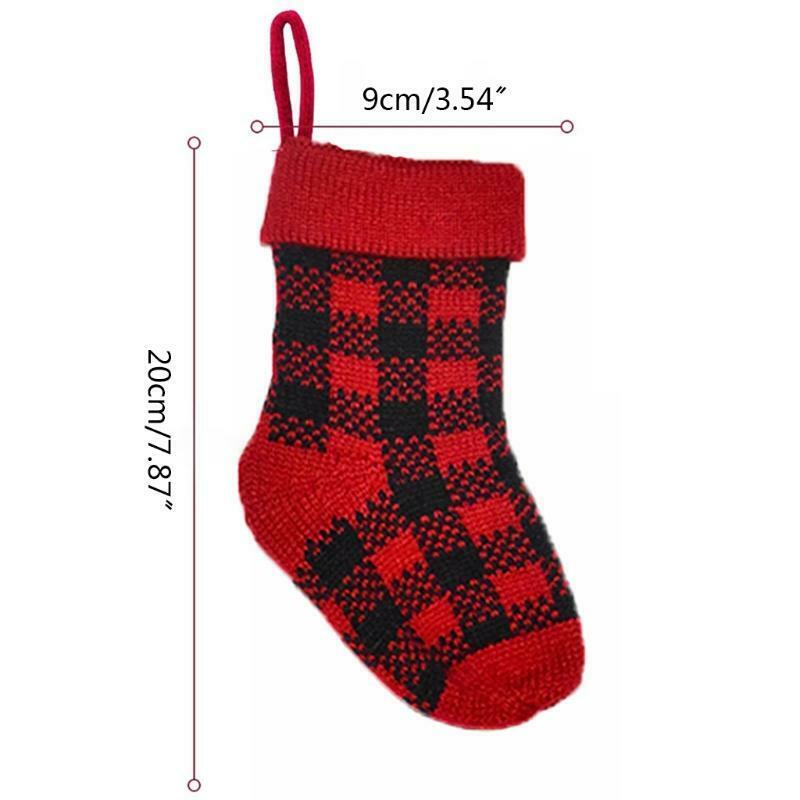 3pcs Christmas Stocking Mini Xmas Stockings Plaid Gift Bag for Tree Fireplace
