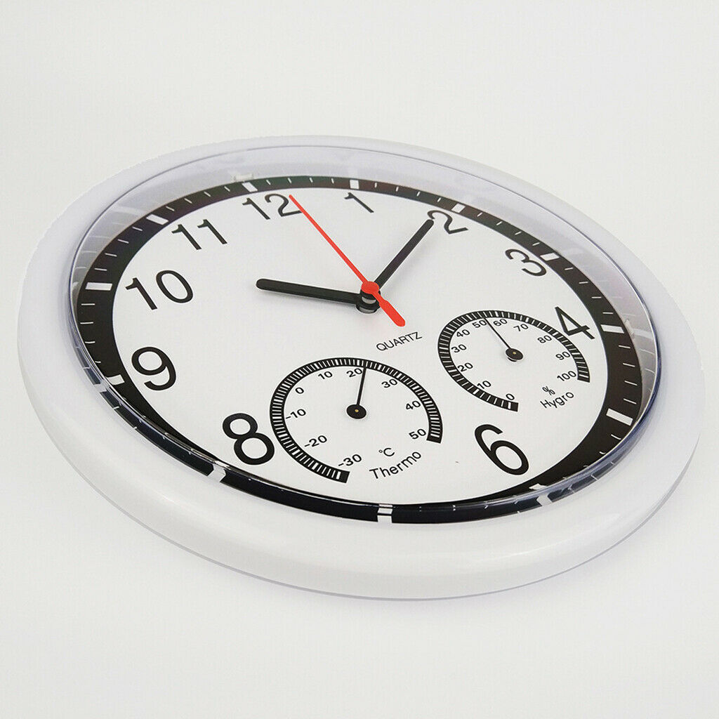 Quartz Wall Clock Temperature Humidity Display Modern Decorative for Home White