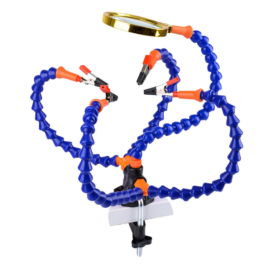Multifunction Plastic Welding Stand Repair Desk Clamp w/ Magnifying Lens