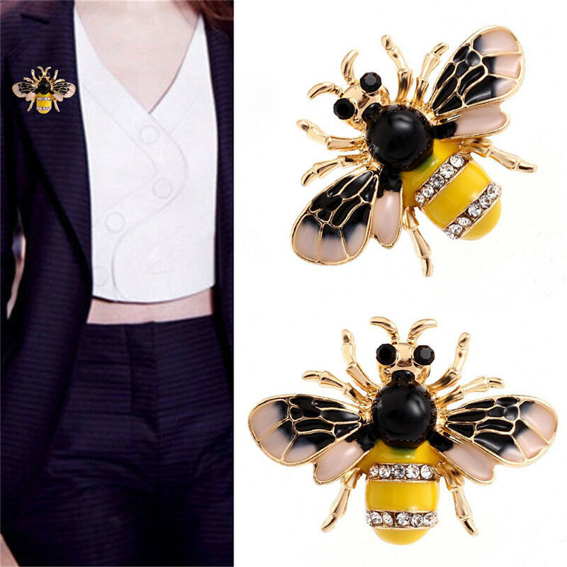 Women Delicate Enamel Little Bee Crystal Rhinestone Collar Pin Brooch Jewe.l8