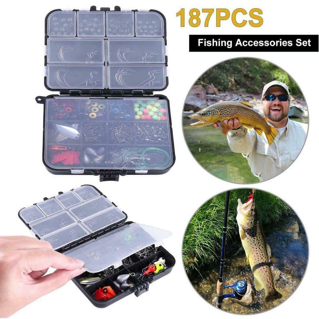 160/187pcs Set Fishing Accessories Tackle Kit with Fishing Hooks, Weights, Etc -