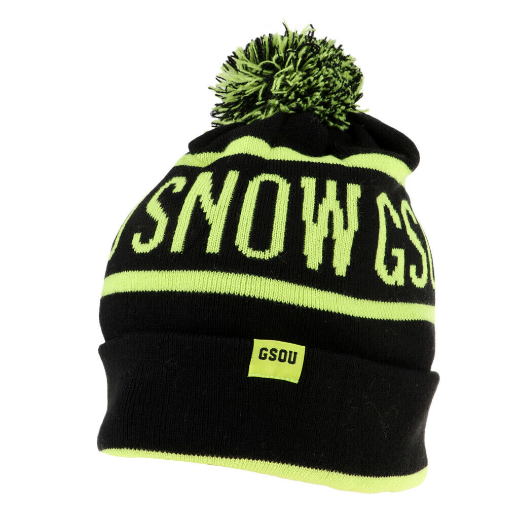 Unisex Snowboard Baggy Beanie Hat Winter Warm Pom Knit Ski Cap Green