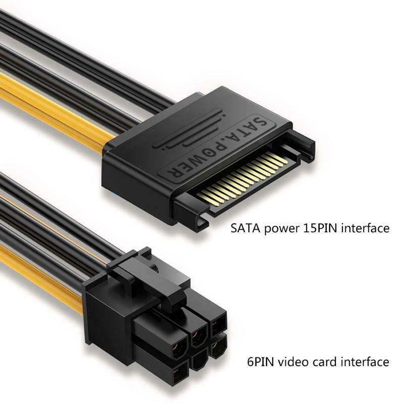 SATA 8-Inch 15-Pin to 6-Pin PCI Express Card Power Cable Adapter