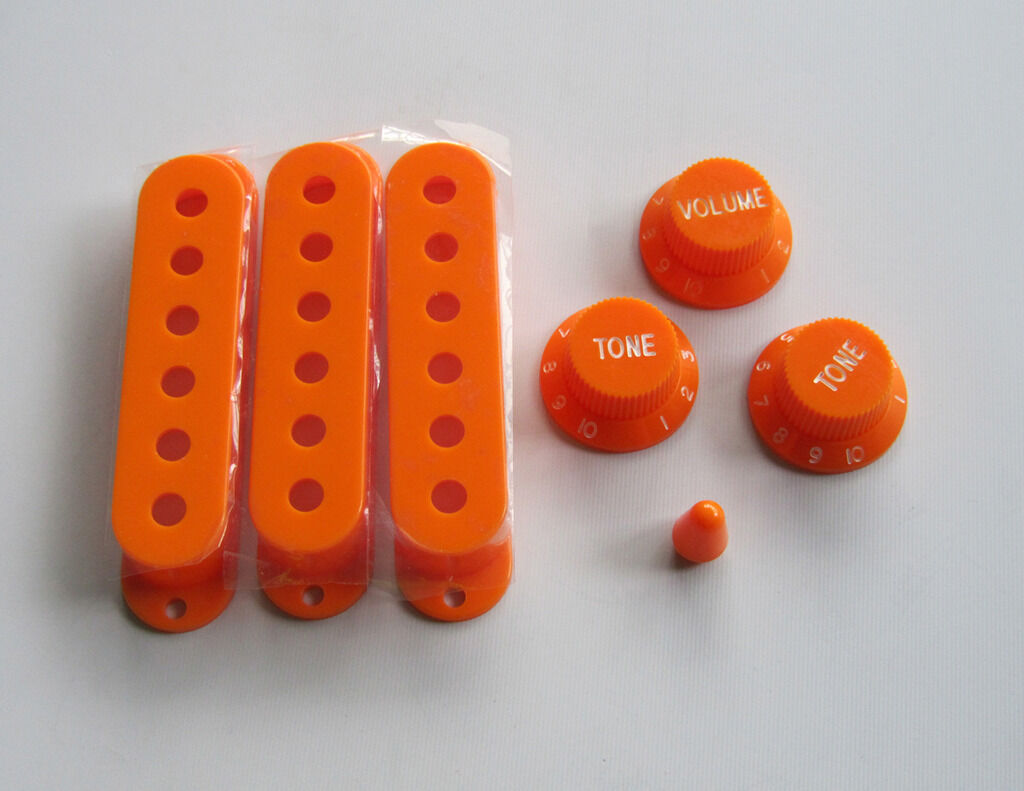 Orange/White Strat Knobs,ST Single Coil Pickup Covers & Strat 5 Way Switch Tip
