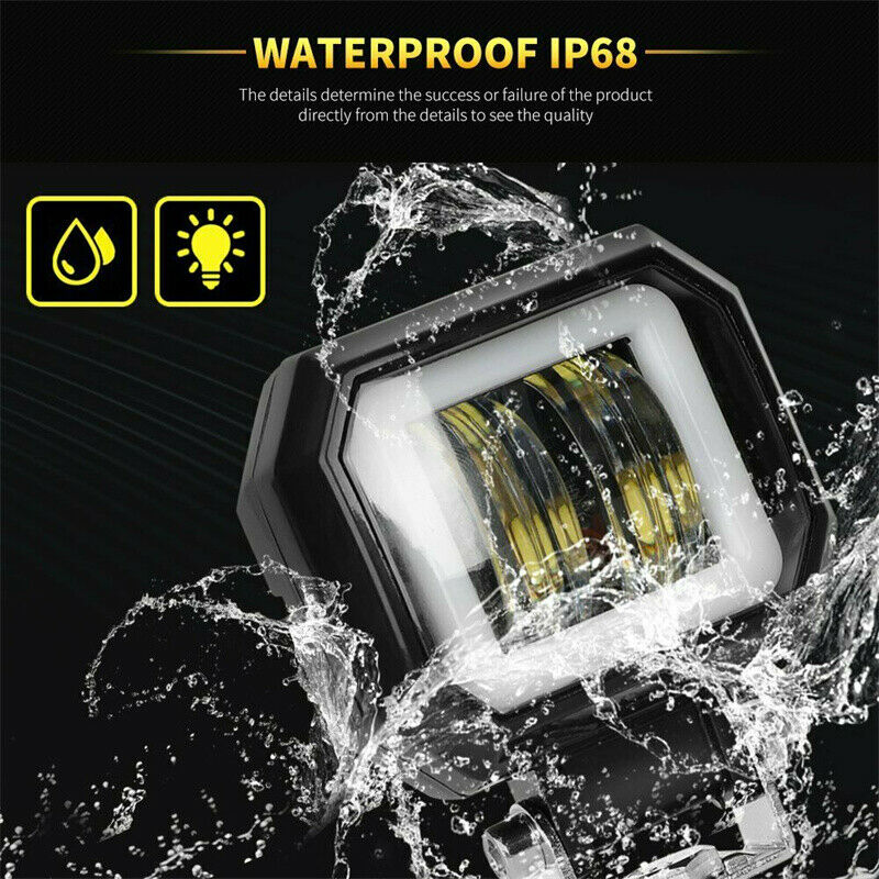 Universal 3" Suqare Motorcycle Headlight Projector Blue LED DRL Back Up Lights