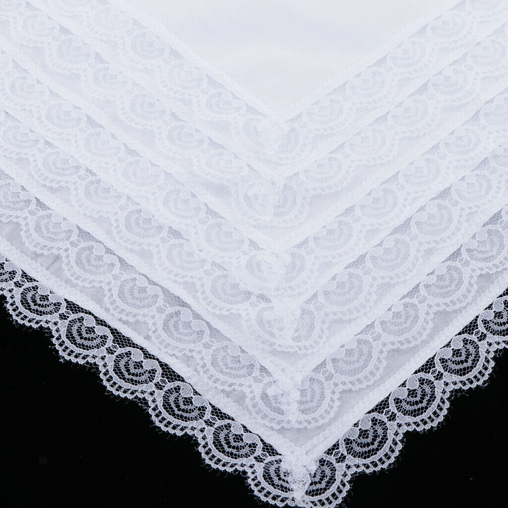 5 Pieces Ladies White Hankies Party Wedding Handkerchiefs Lace Cotton Hanky