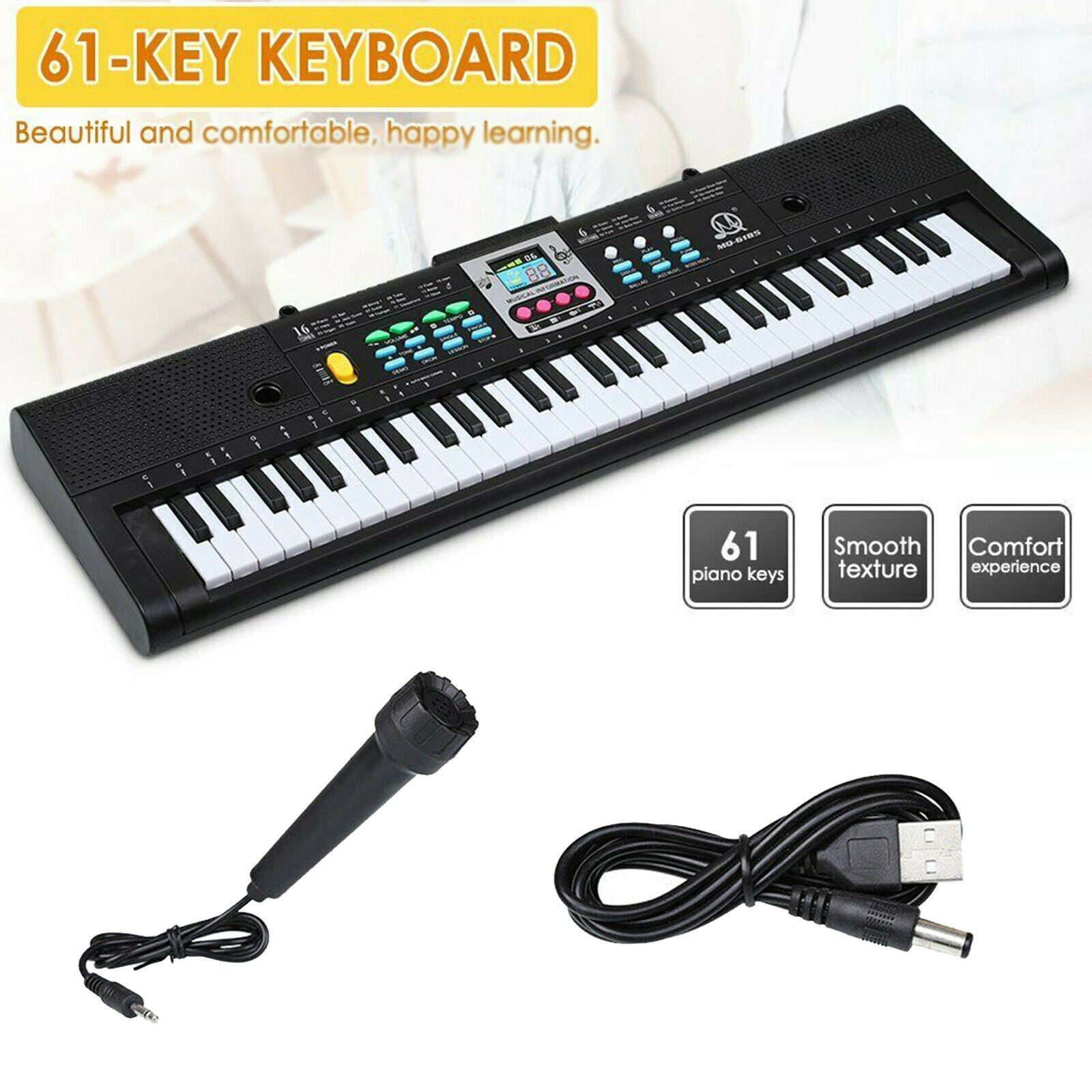 Portable 61-Key USB Keyboard with USB Cable Music Instruments Electric Digital