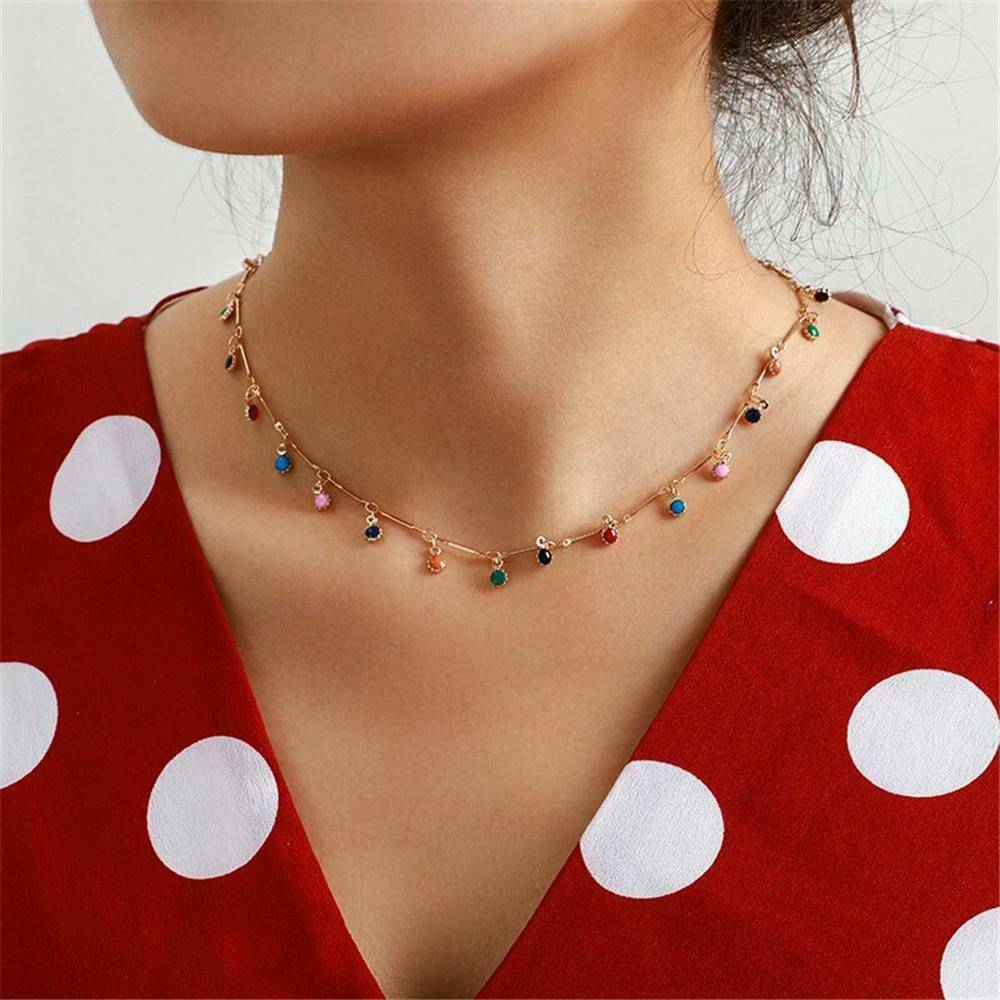 Boho Candy Color Ball Pendant Choker Necklace Clavicle Chain For Women Jewelry~
