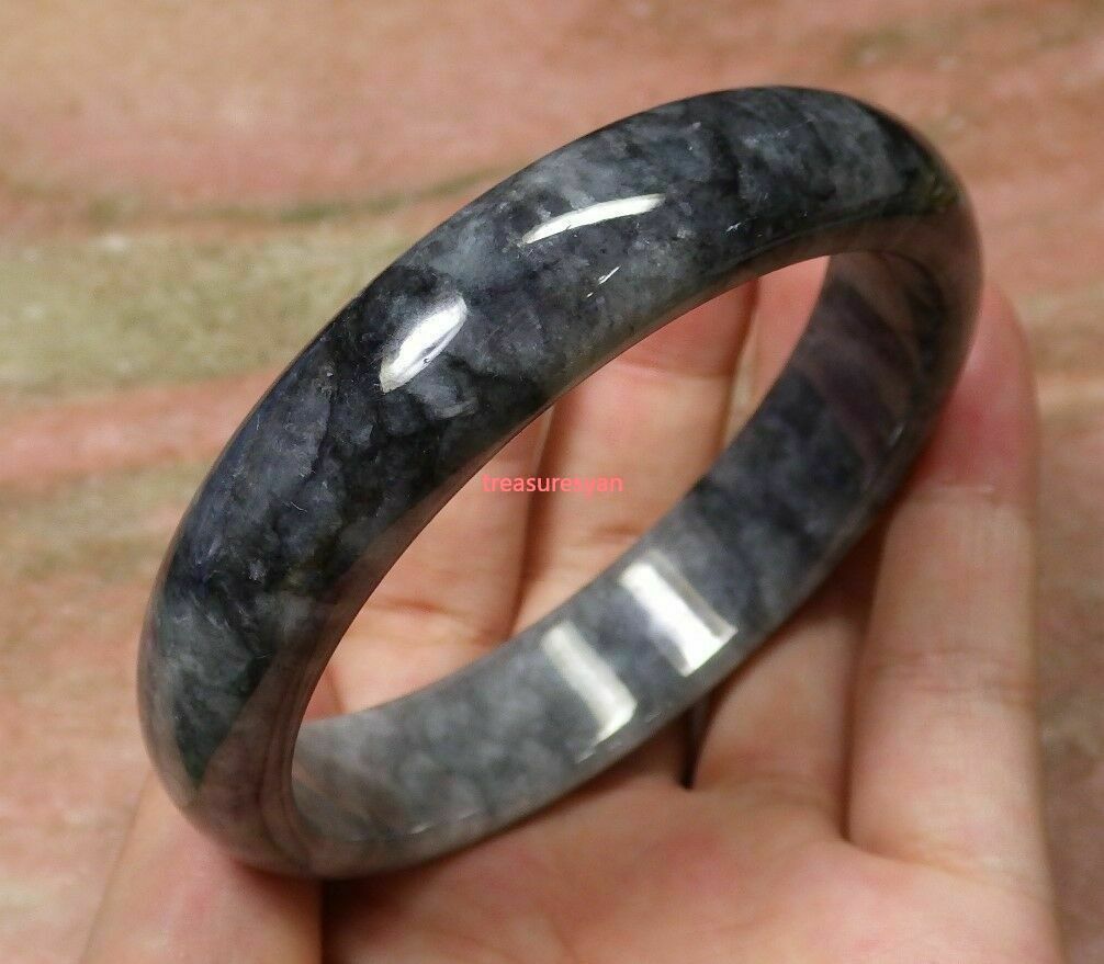 60-62mm Certified Black 100% Natural A JADE Jadeite Bangle Bracelet çŽ‰é•¯