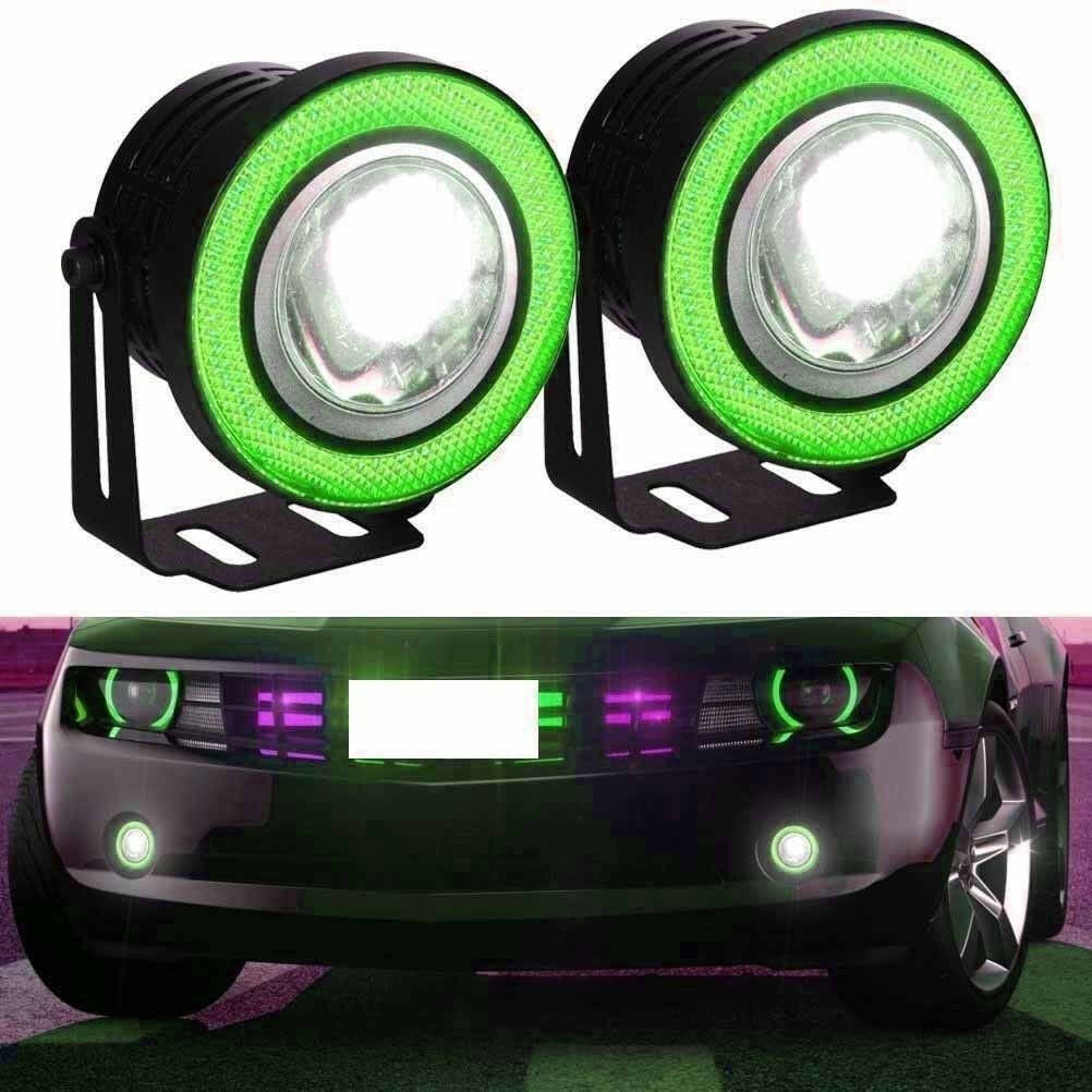 Car 2.5" Angel Eye COB Green Halo Ring LED Projector Driving Fog Light Work Lamp