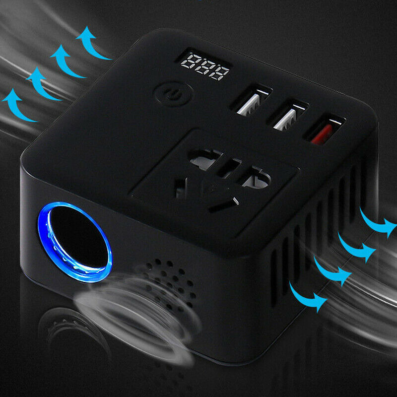 LED Digital Car Auto Power Inverter DC12V 24V to AC220V QC3.0 USB Socket Charger