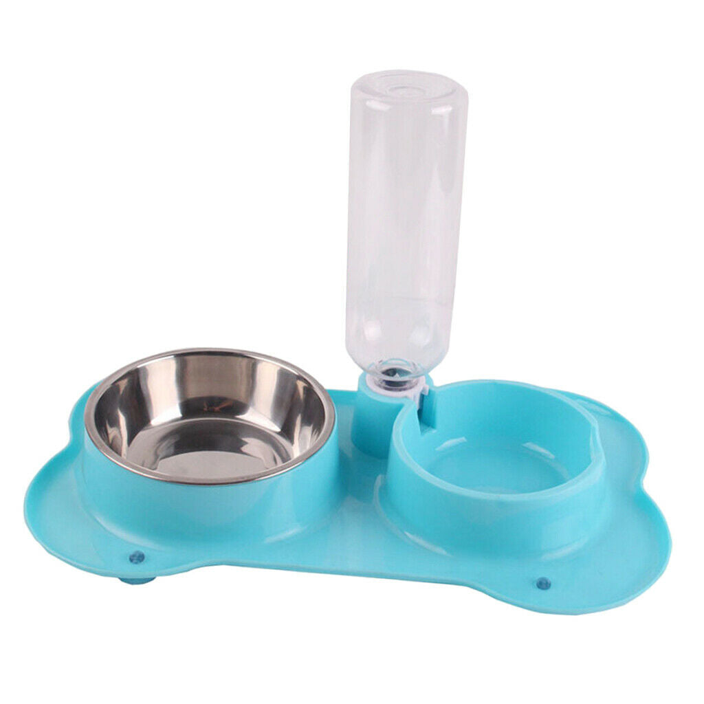 Anti-slip 2 in 1 Pet Dog Feeder Food Water Dispenser Auto Feeding Bowl Blue