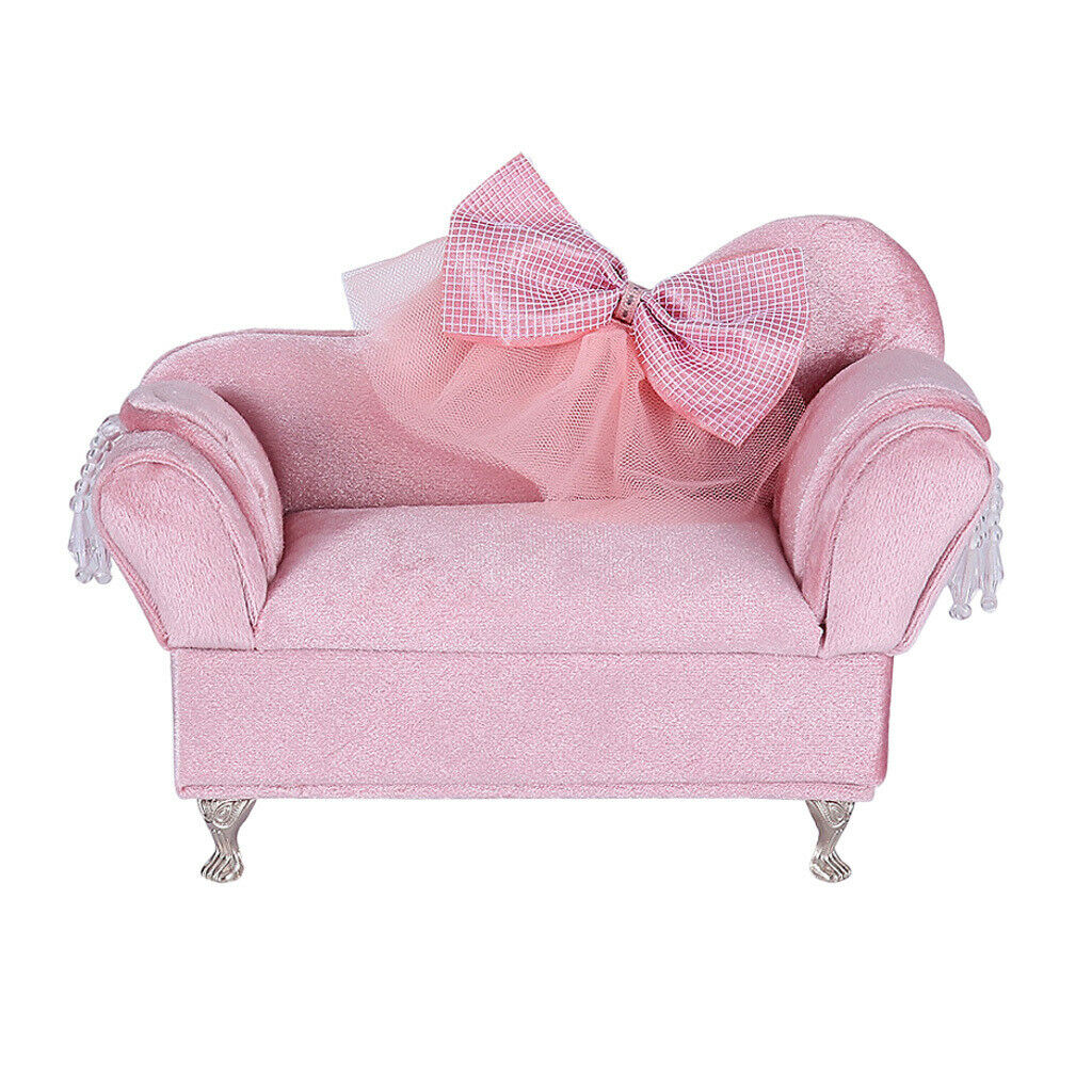 Pink Bowknot Sofa Jewelry Box Organizer Travel Case Jewellery Display Storage .