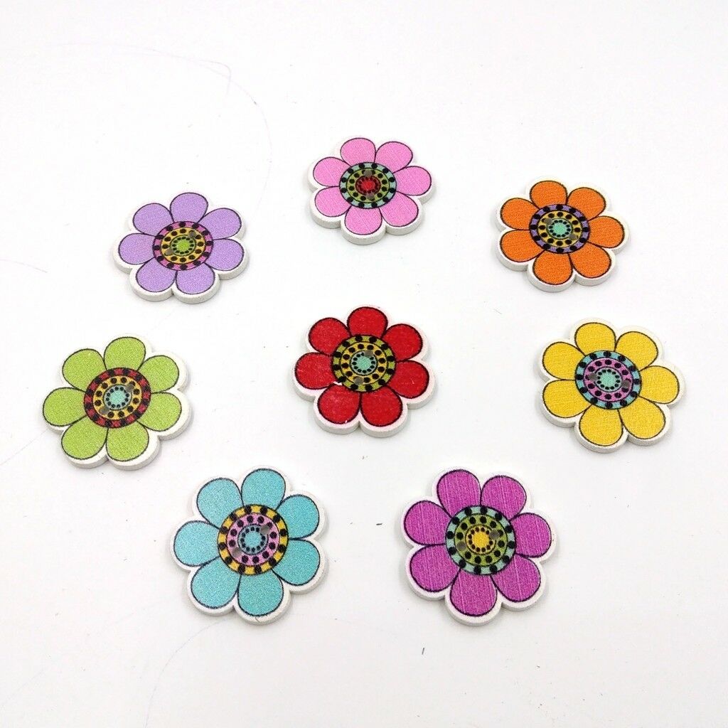 50Pcs Sunflower Wood Wooden Buttons for Knitting Children Craft Buttons 25mm