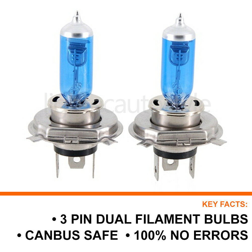 2x LIGHTEC H4 55W 5000K HID XENON SUPER WHITE HALOGEN BULBS 12V PLASMA UPGRADE