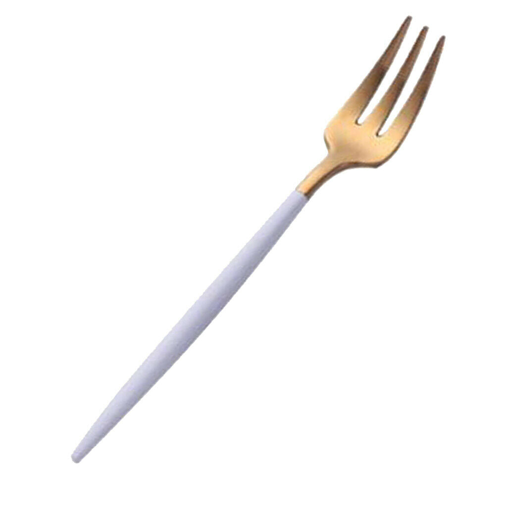 Stainless Dinner Fork Cake Flatware Cutlery Dessert Fork White + Golden