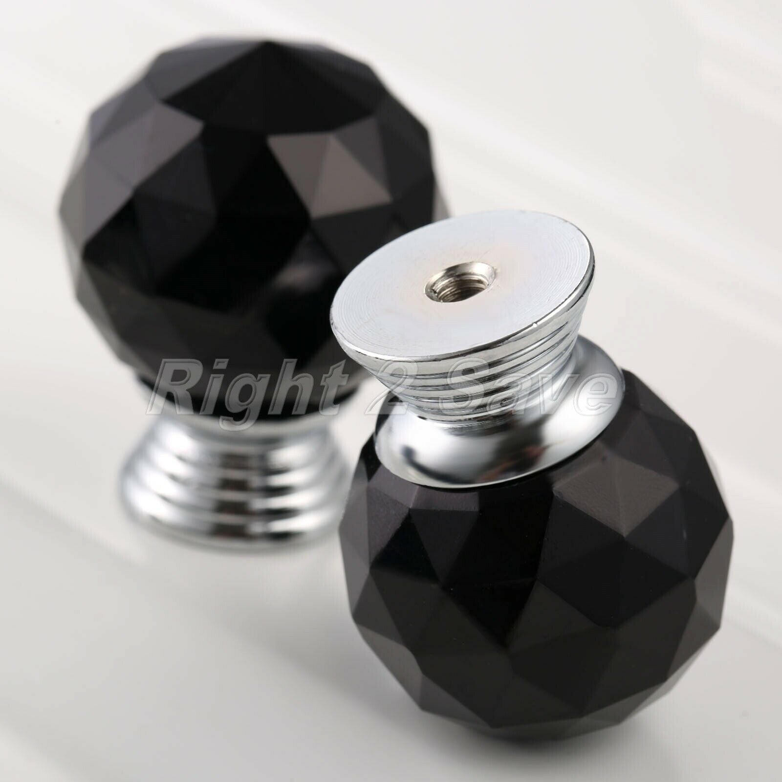 Round Crystal Glass 30mm Knob Pull Chest Cabinet Furniture Door Handle Black