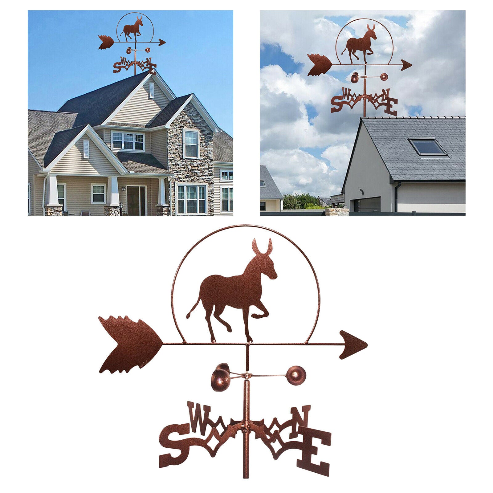 Durable Iron Donkey Weathervane Roof Mounted Weather Vane Yard Garden Crafts