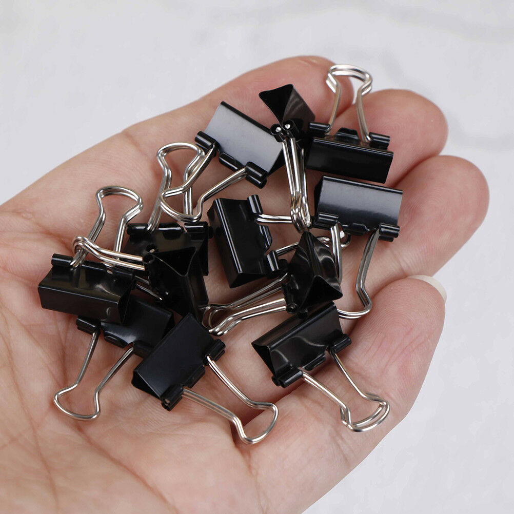 12Pcs`Black Metal Binder Clips File Paper Clip Photo Stationary Office Suppli.DD