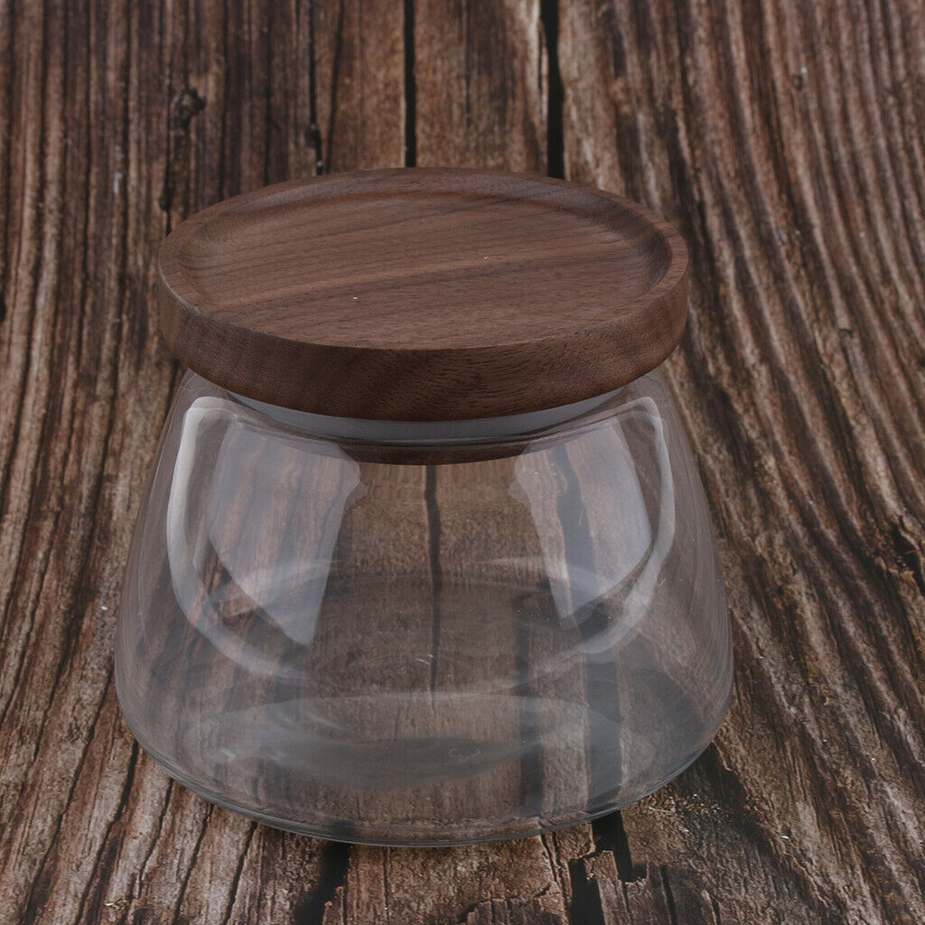 Food Storage Jar Canister with Walnut Wooden Lid for Tea Coffee Spice 500ML