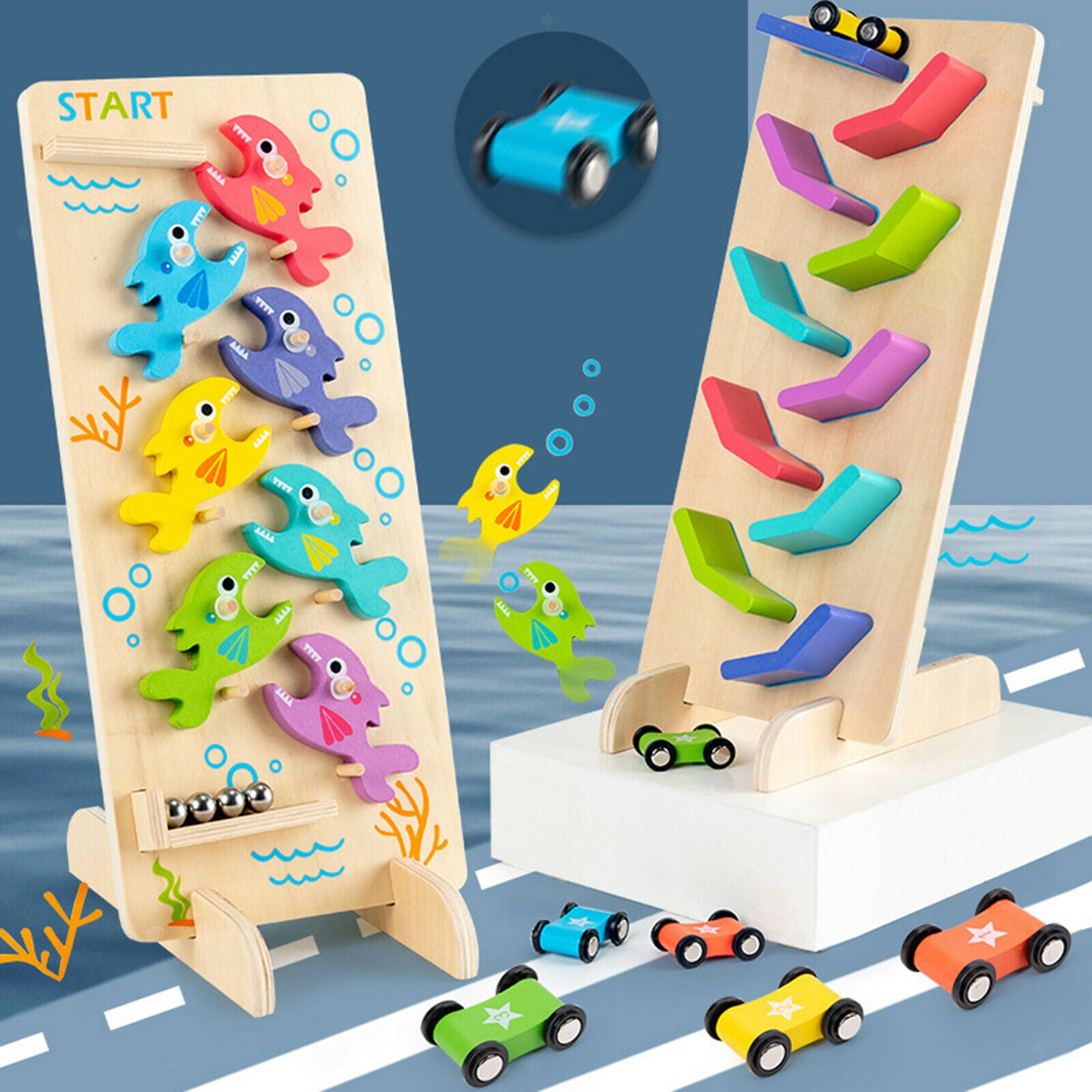Wooden Double-Sided Sliding Game Toys Slide Car Inertia Develop Kids Skill
