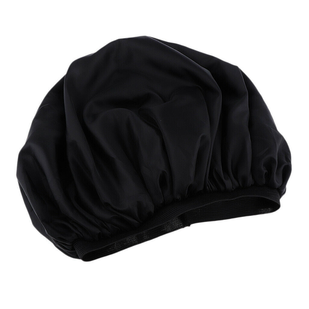 Women Shower   Waterproof Elastic Bathing Hair Bonnet Head Cover Hat Black