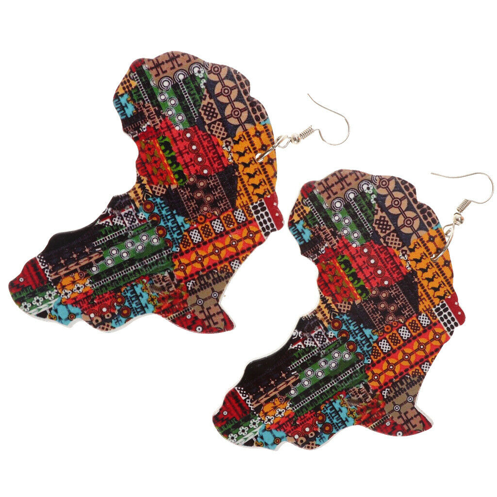 Ethnic Natural wooden African Map Tribal Club Women Dangle Earrings 3Pairs
