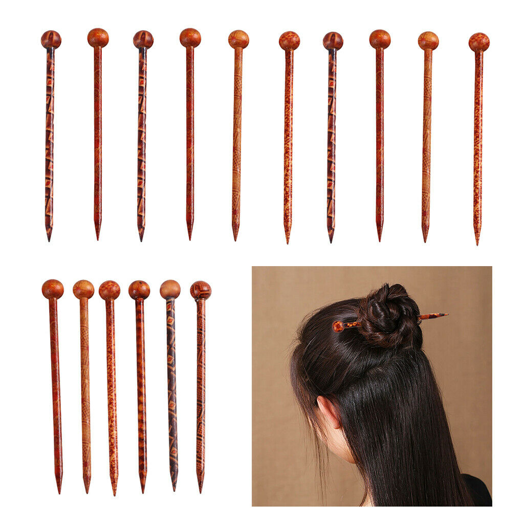 16 Wooden Hair Sticks Straight Hair Chopsticks Hairpin for Women Ladies 13cm