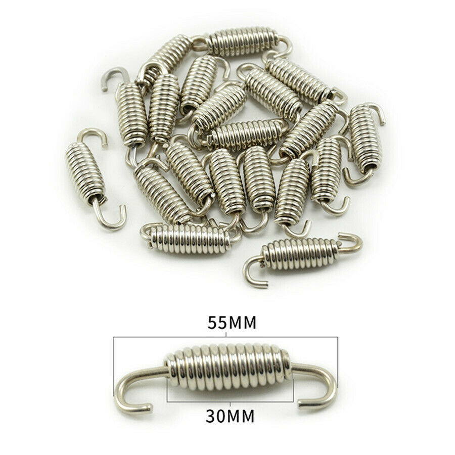 6Pcs 55mm Stainless Steel Motorcycle Exhaust Mounting Spring w/ Welding Fastener