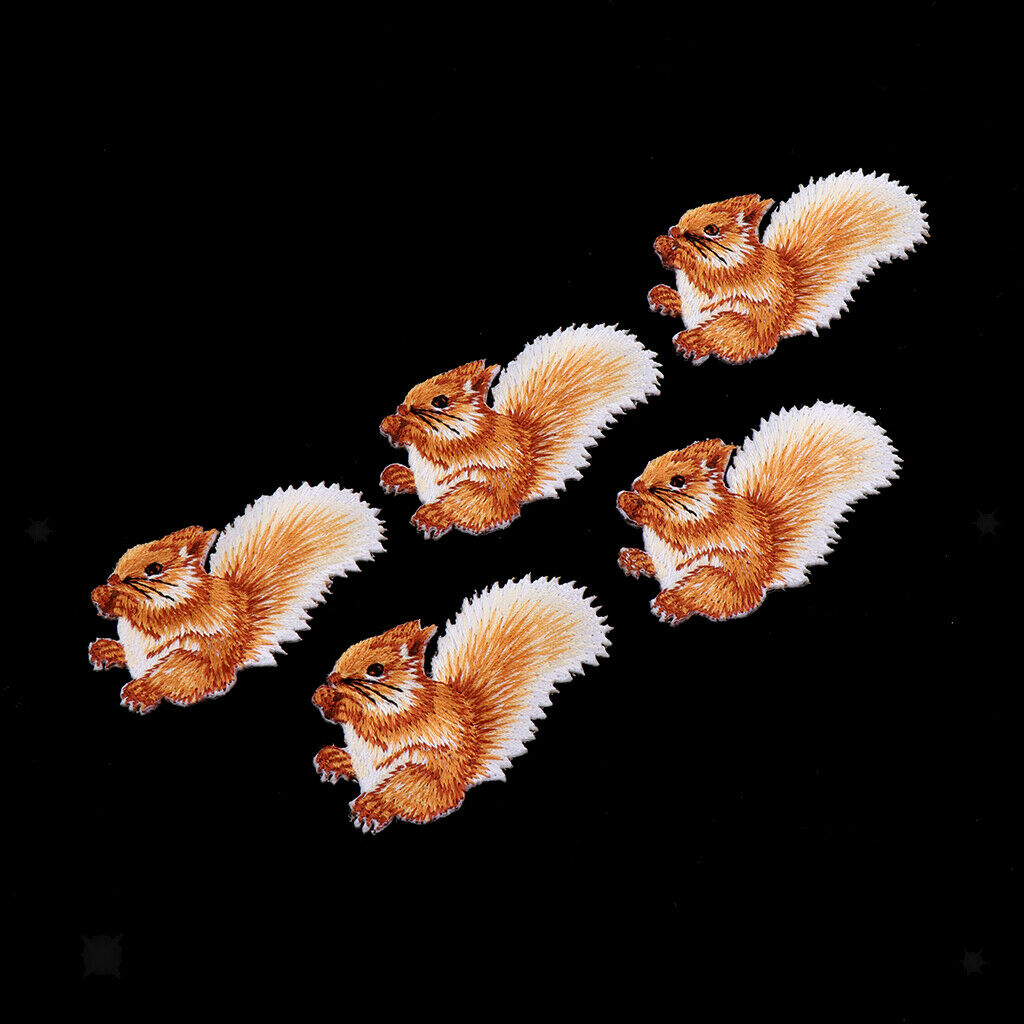 5 Pcs Squirrel Badge Patch Embroidered Applique Sewing Cloth Stickers