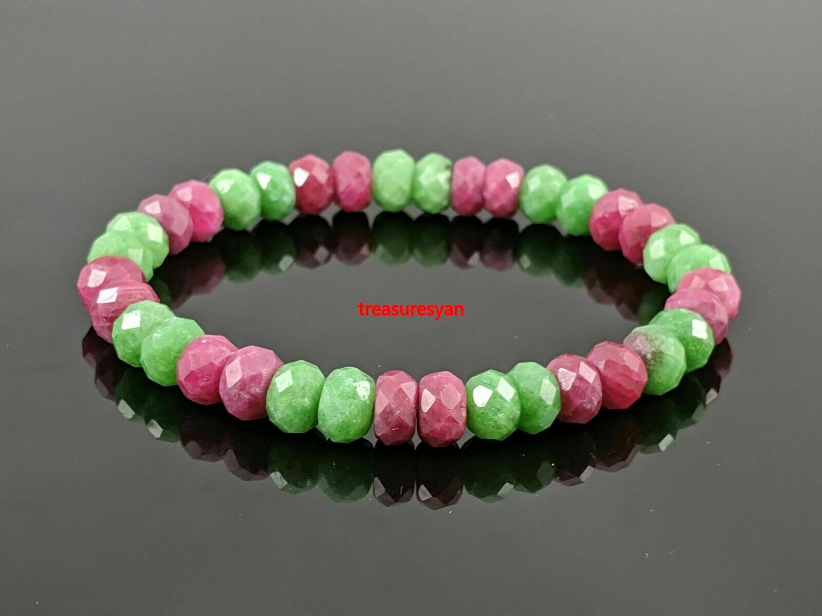 Natural Multicolor Ruby Zoisite Diamond Cut Stone Bead Stretch Bracelet