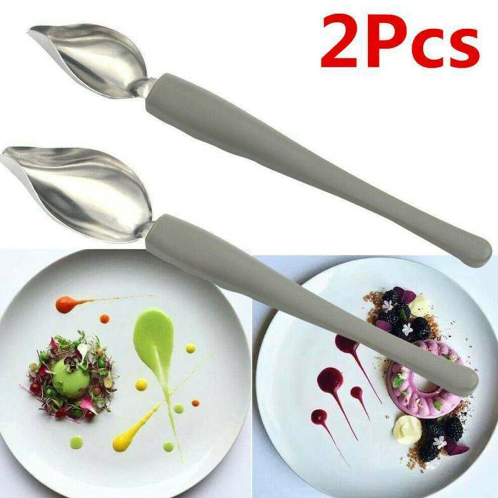 2PCS Chef Valon Sauce Plating Art Pencil Dish Draw Tool Spoon Stainless Steel