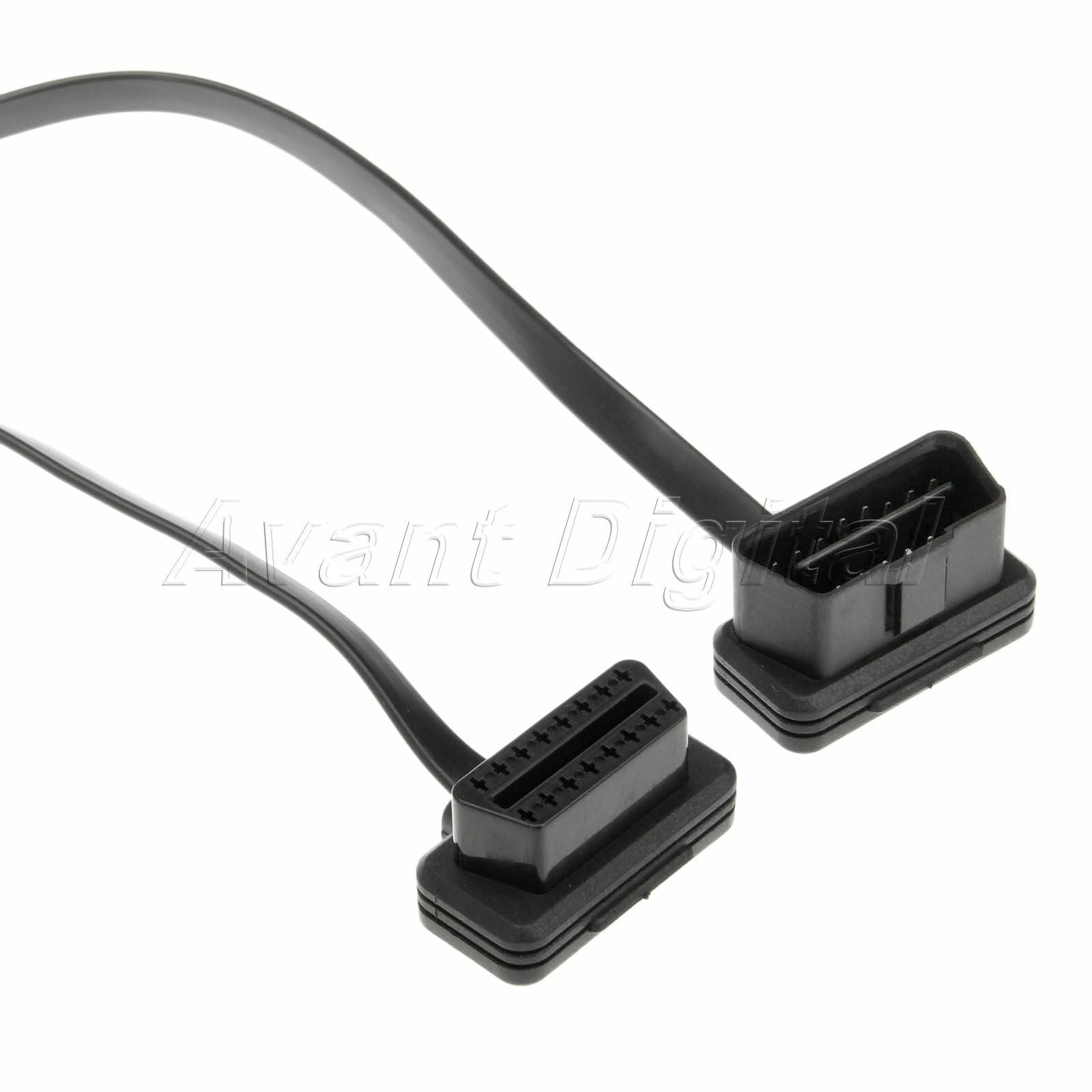 16 Pin Flat Noodle Male to Female Elbow 2FT OBD 2 Extension Diagnostic Cable