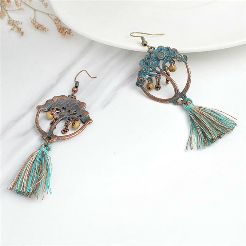 Bohemian  Tree of Life Long Tassel Earrings Fringe Drop Dangle Earrings  .l8