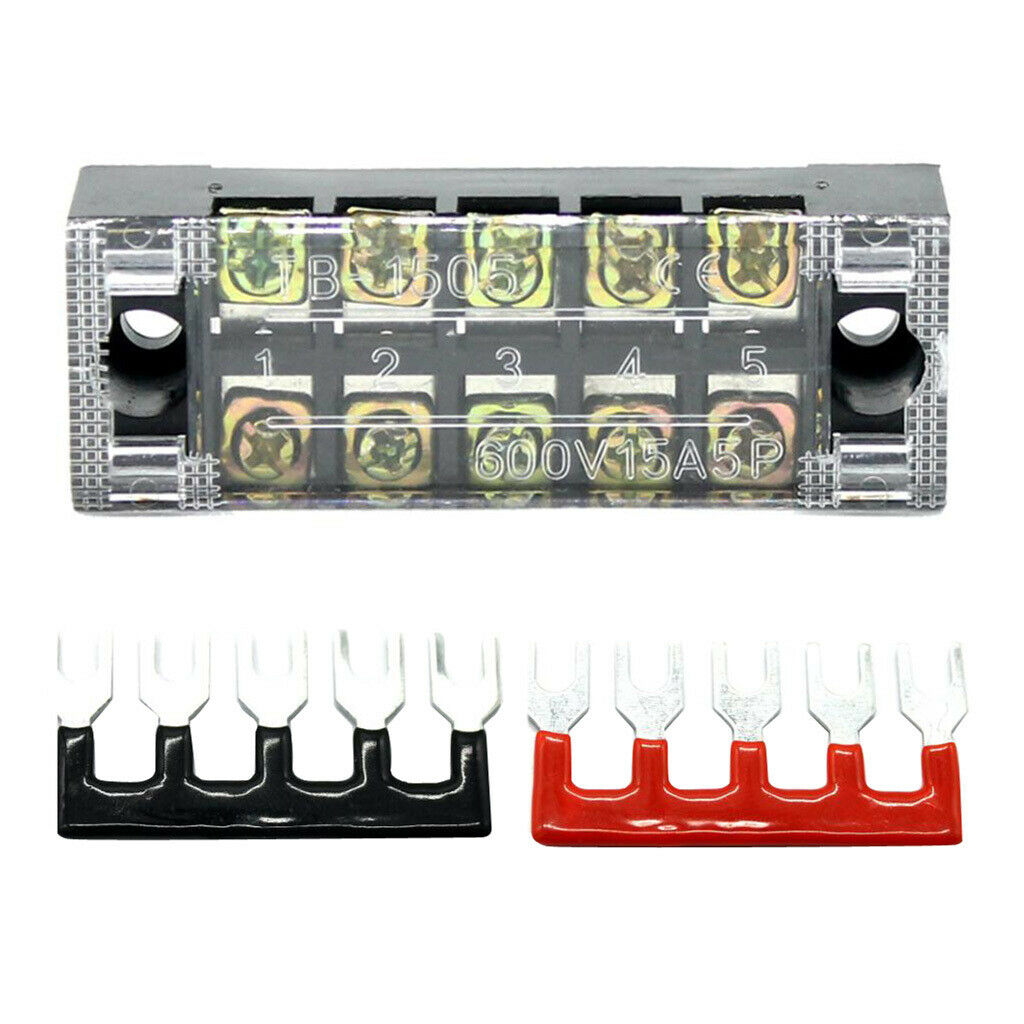 600V 15A 5 Positions Wire Barrier Strips Double Row Screw Terminal Blocks