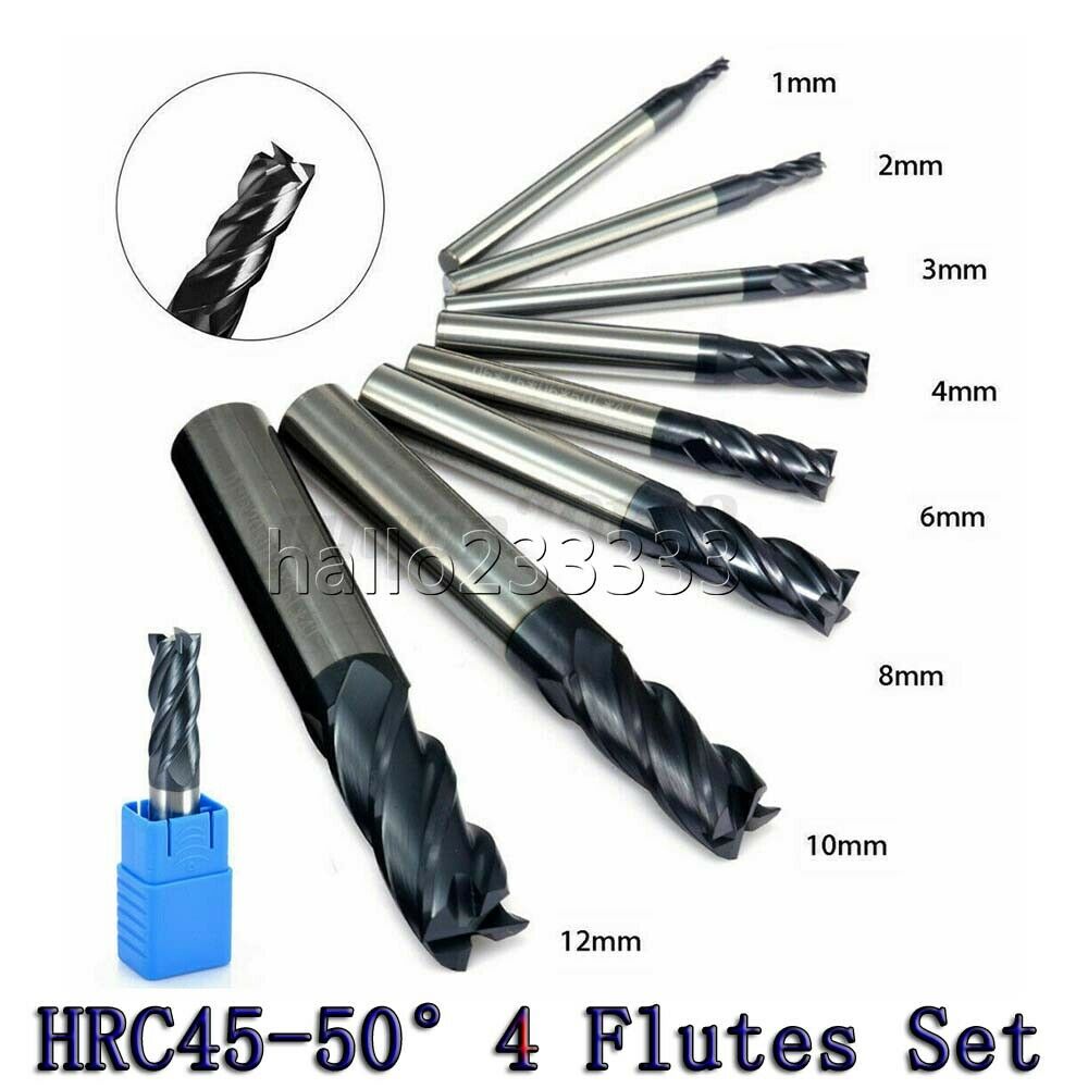9Pcs 1-12MM HRC50 HSS Straight Shank 4 Flute End Mill Cutter CNC Drill Bit Tool