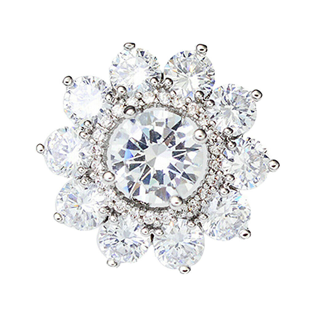 Cubic Zircon Flower Brooch Pin for Men Women Corsage Pin, Crystal Collar Pin
