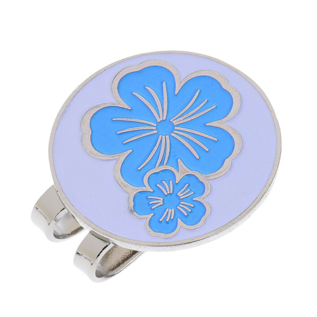 prettyia Golf Hat Clip Detachable Golf Ball Marker   Clip Blue Flower