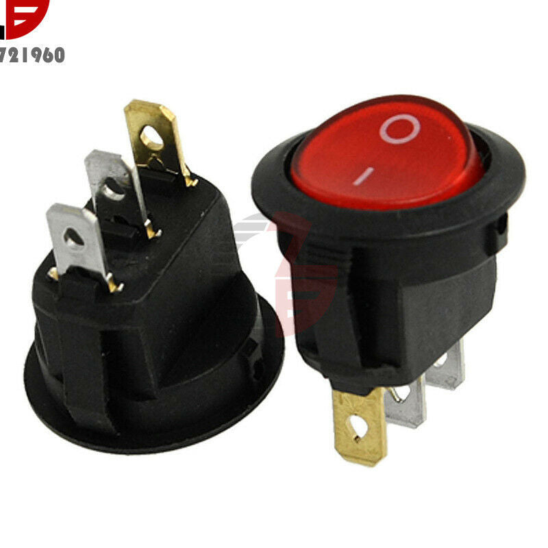 5PCS 3 Pin Mini Red Round SPDT ON/OFF Rocker Switch Snap-in 6A 250V 10A 125V