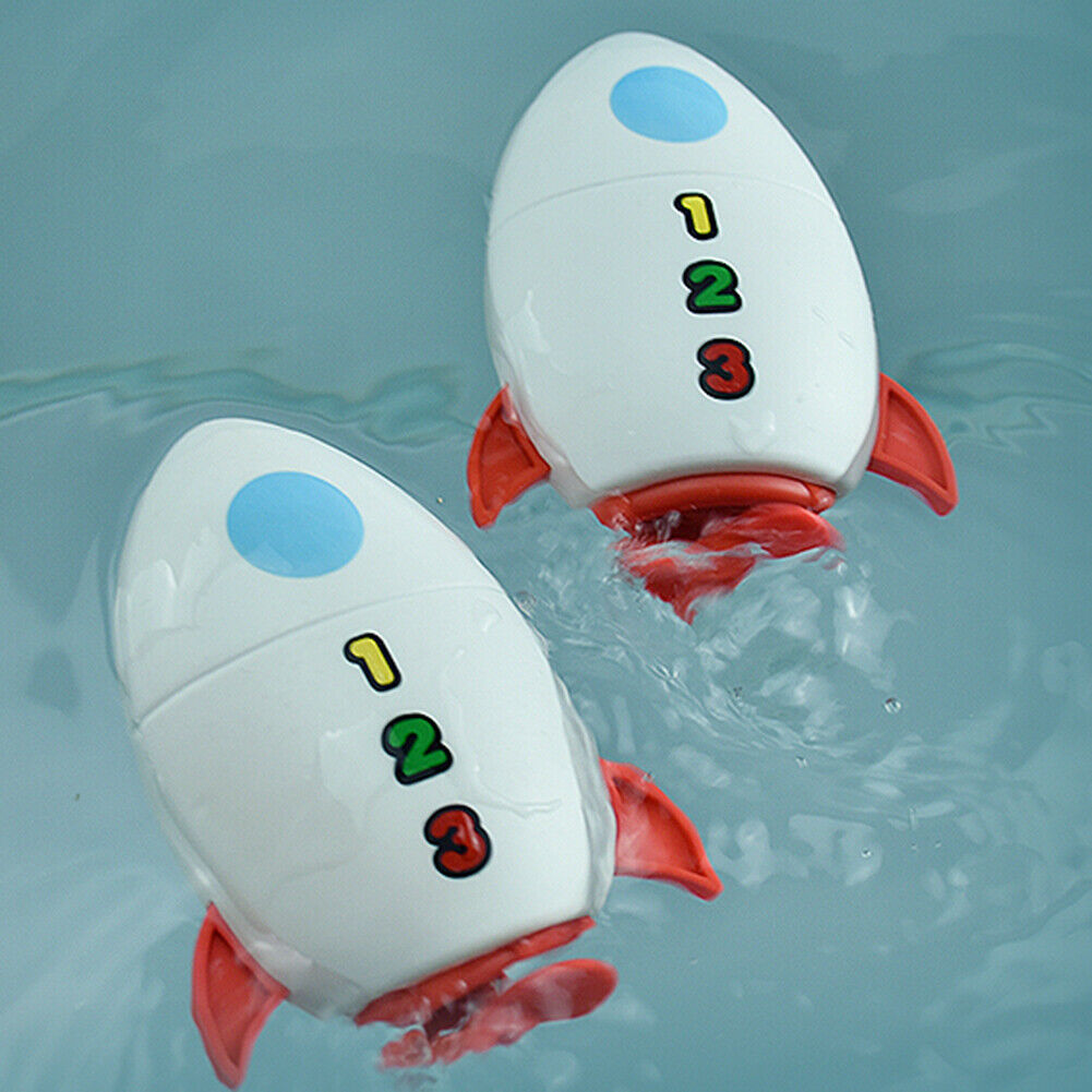 Baby Plastic Bathing Toys Cartoon Clockwork Rocket Children Water Play Toys @