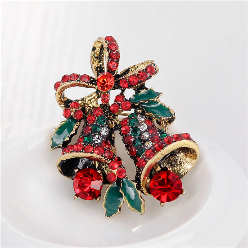 Fashion Christmas Rhinestone Cute Christmas Bell Brooch Pin Xmas Gift Party Qx