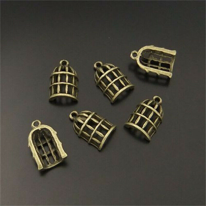 30 pcs Antiqued Bronze Hollowed Bird Cage Charm Alloy Jewelry Crafts 14*11*5mm