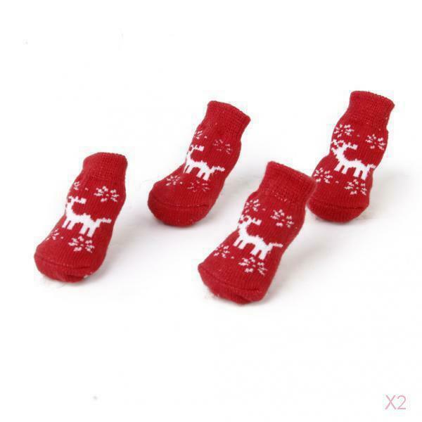Christmas Reindeer Pet Dog Puppy Cat Non-Slip Socks with Paw Prints Size S