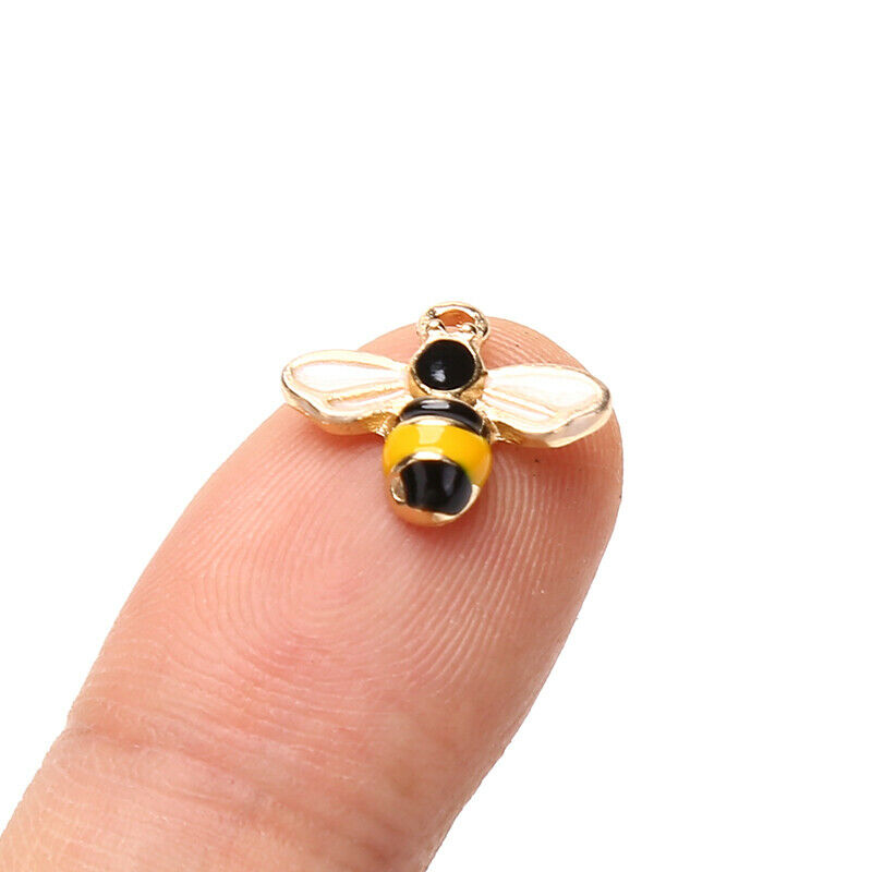 10pcs 14x12mm Tiny Bee Enamel Charms for Earring Pendant Necklace Jewelry Mak KX